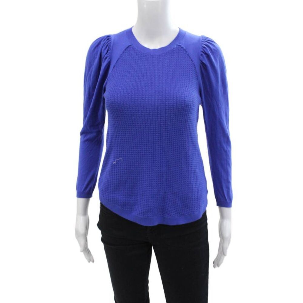 Cotton By Autumn Cashmere Womens Puffy Sleeves Sweater Blue Size Extra Small